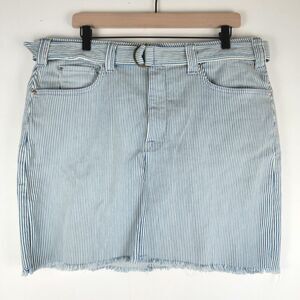 Seven7 Cut-Off  Striped Freedom Skirt Women's 14 Belted Frayed Hem Stretch NWOT